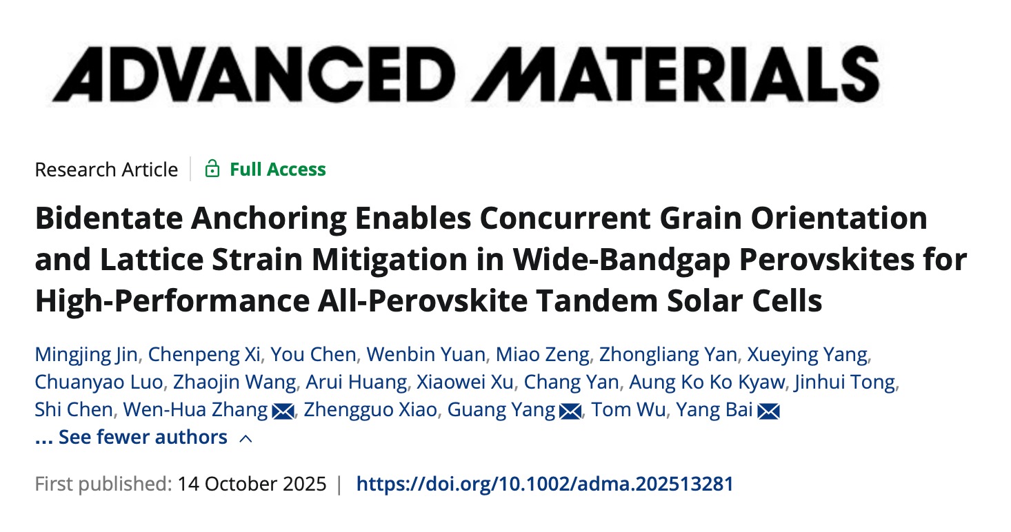 Advanced Materials|意昂体育5白杨团队联合发表钙钛矿叠层光伏社区新社区